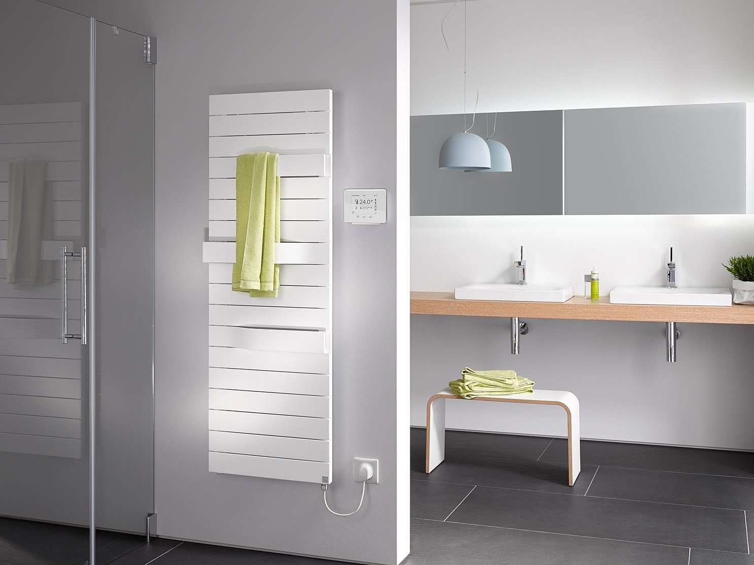 Kermi Tabeo-E design and bathroom radiators also available in an electric version.