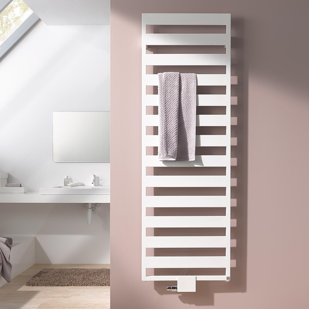 The Kermi Casteo designer and bathroom radiator has attractive symmetry and makes a true virtue of simplicity.