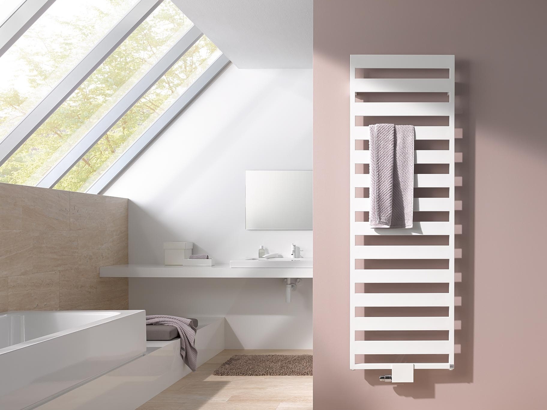 The Kermi Casteo designer and bathroom radiator has attractive symmetry and makes a true virtue of simplicity.