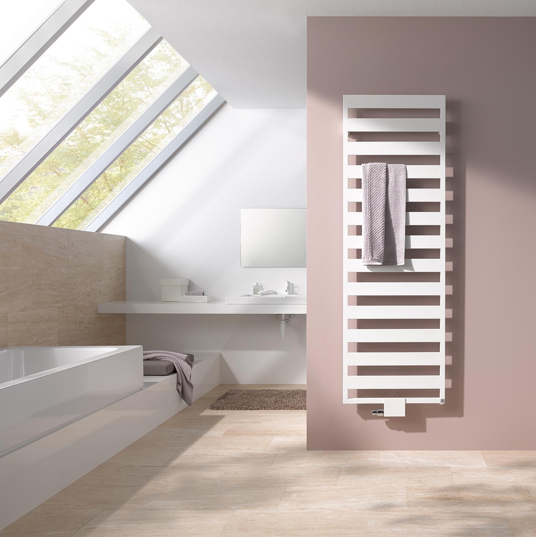 The Kermi Casteo designer and bathroom radiator has attractive symmetry and makes a true virtue of simplicity.