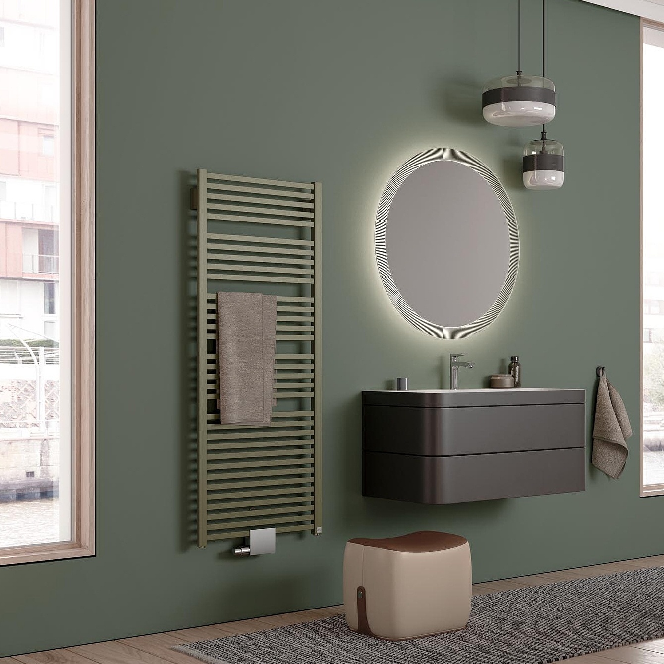 Kermi Geneo quadris design and bathroom radiators – unusually shaped elements, attractive appearance.