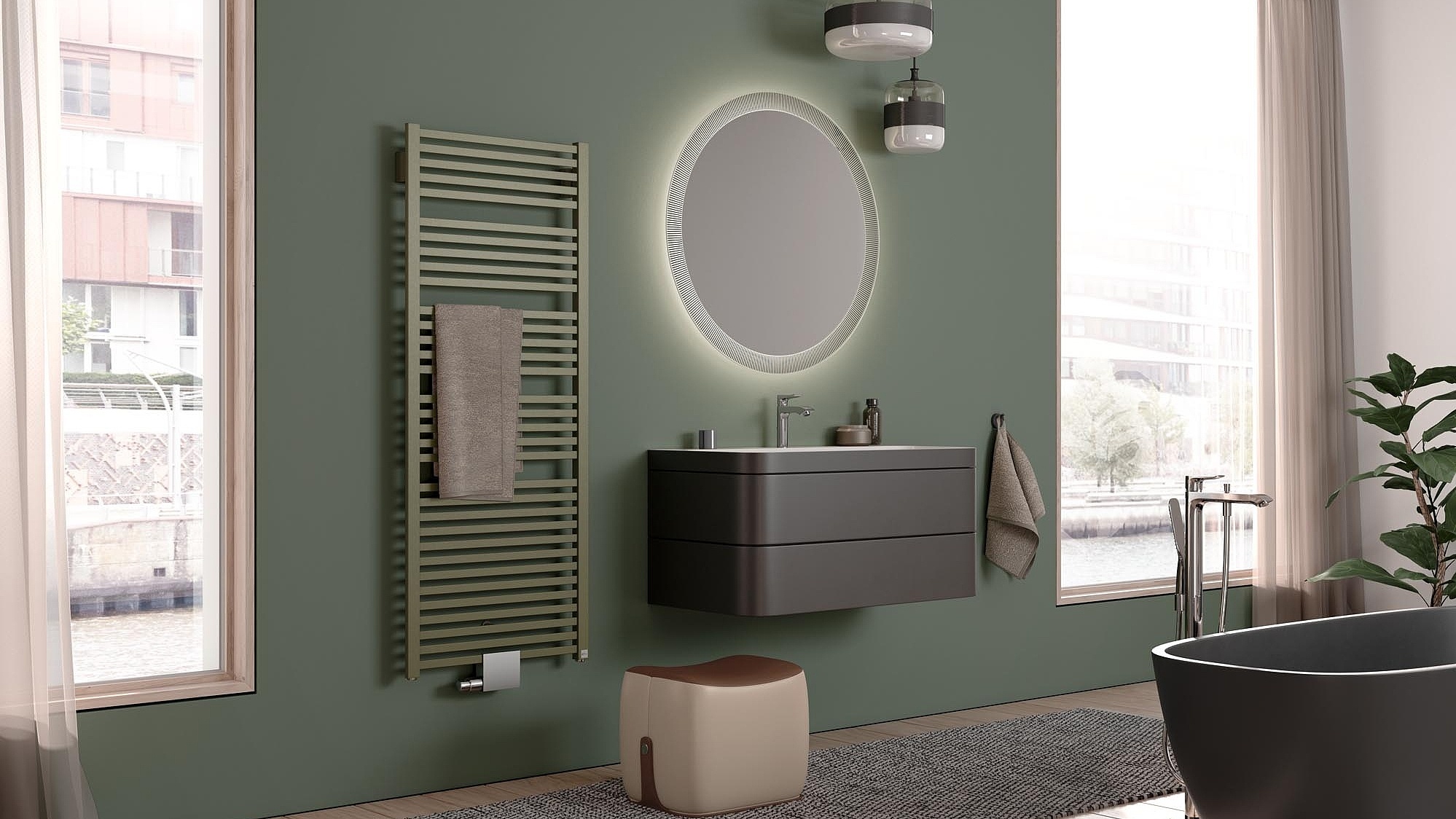 Kermi Geneo quadris design and bathroom radiators – unusually shaped elements, attractive appearance.