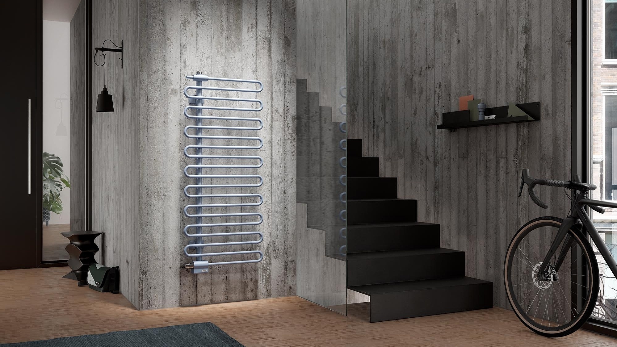 On the Kermi Icaro design and bathroom radiator, the airy lightness of the vibrant dynamics has been retained along with the exciting asymmetry.